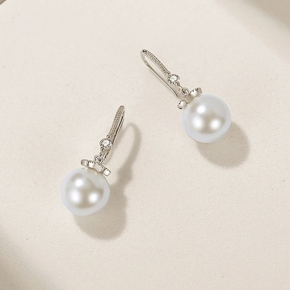 925 Sterling silver Pretty crystal pearl earrings for women fashion designer - Picture 6 of 6